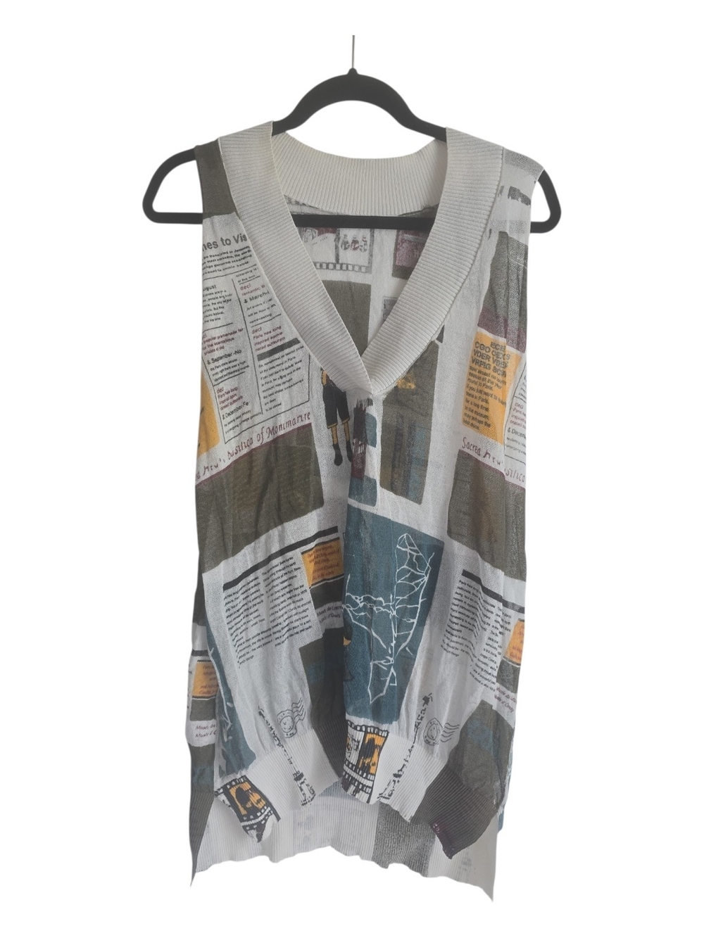 Printed V-Neck Sleeveless Women’s Top in White, Khaki And Yellow
